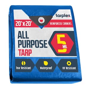 Tarplex 20 ft. x 20 ft. Greater Blue All Purpose Tarp 5 Mil Poly, Waterproof UV Resistant for Patio Pool Cover Roof Tent