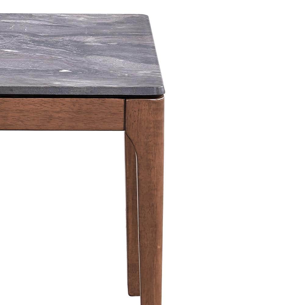 24" Walnut and Engineered Stone Square Side Table