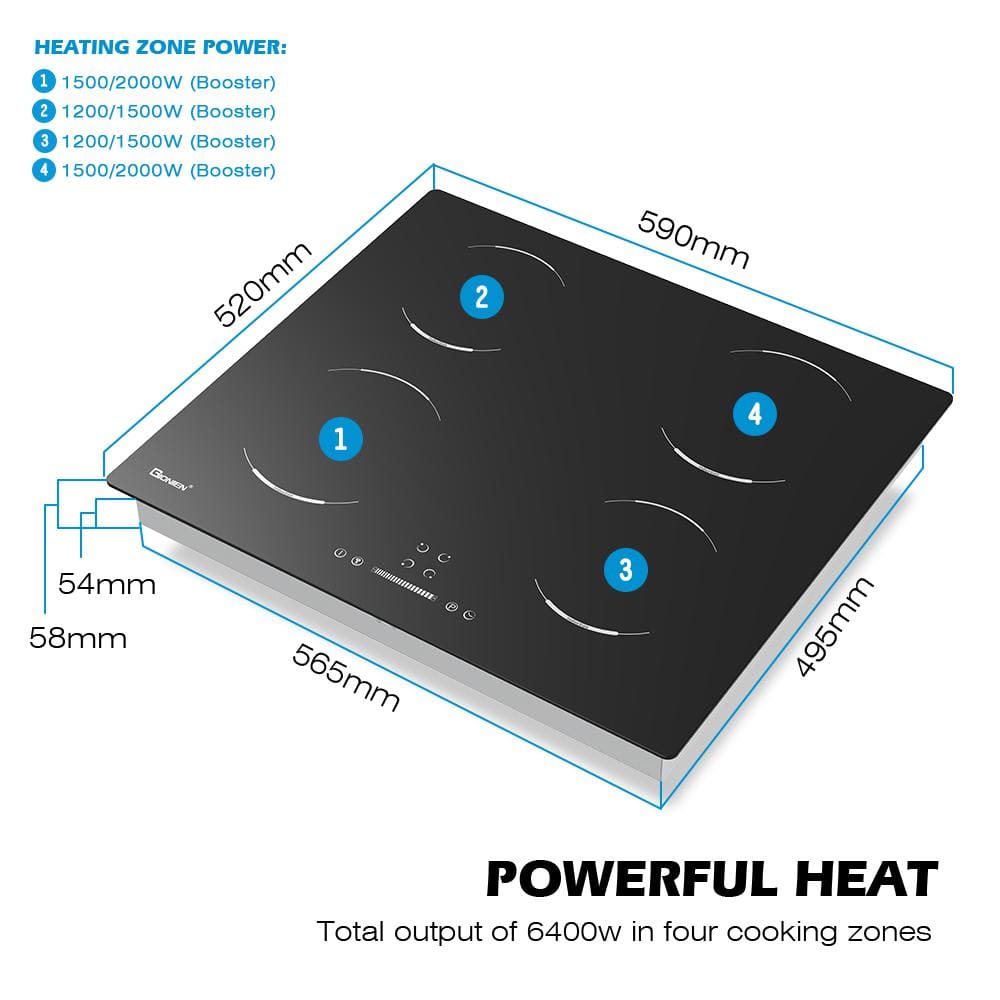 24" Black Ceramic 4-Burner Induction Cooktop