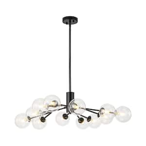Aiden 12-Light Black Contemporary Dimmable Sputnik Glass Globe Chandelier with Clear Glass Globe Bubble
