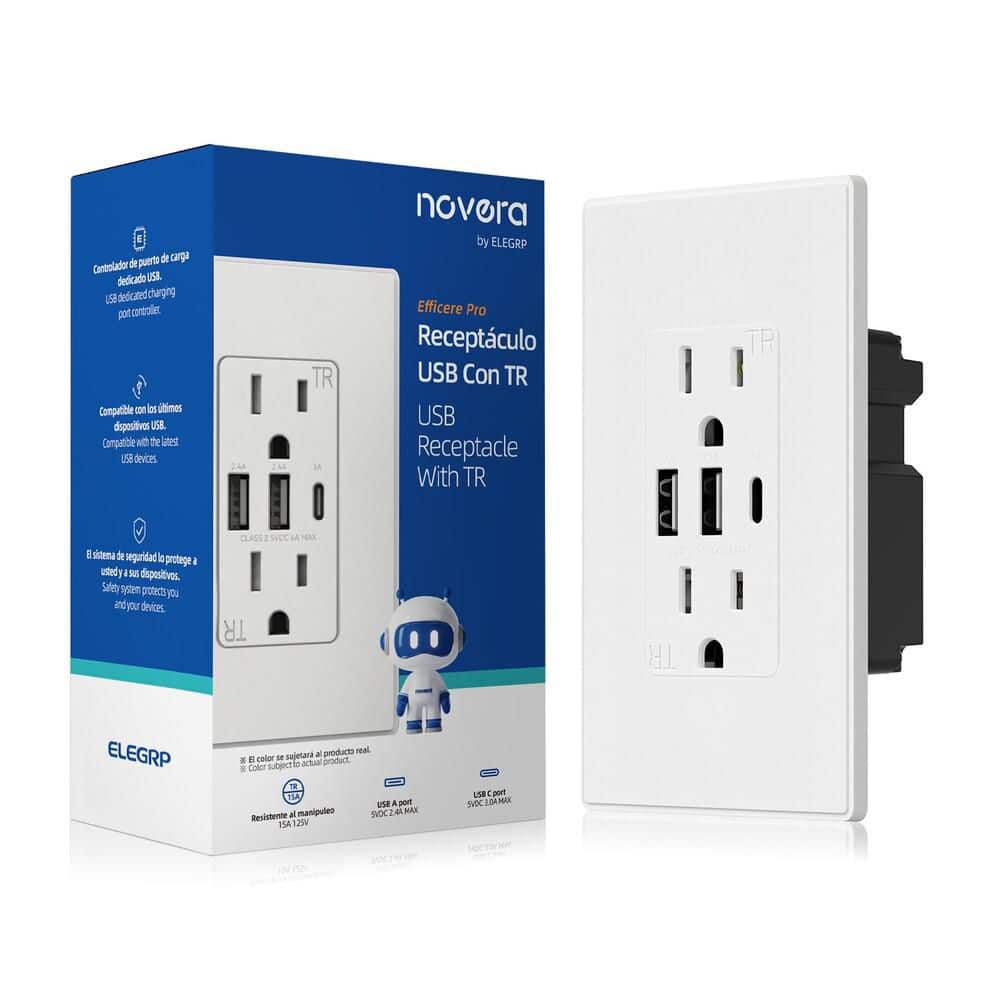 30W 6.0 Amp 3-Port USB Wall Outlet 15A Duplex Receptacle with Dual USB Ports w/ Srewless Wall Plate, Matte White 1-Piece price history on PriceWatchPro