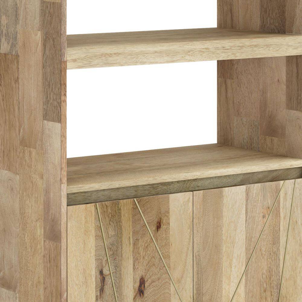Natural Mango Wood 72" Contemporary Bookcase with Brass Inlay