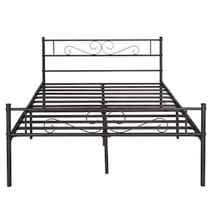 Victorian Bed Frame, Black Metal Frame Full Platform Bed No Box Spring Needed Heavy Duty Bed with Headboard, 54.72" W