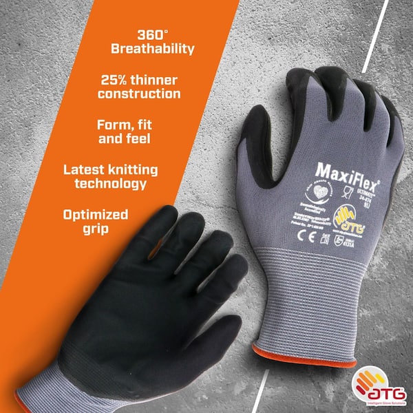 ATG MaxiFlex Ultimate Men's Medium Gray Nitrile Coated Work Gloves with  Touchscreen Capability (12-Pack) 34-874/M