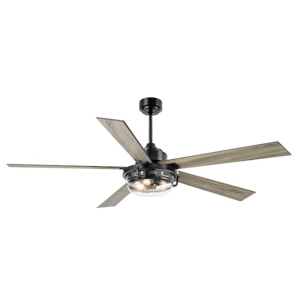 Breezary Lucien 60 in. Indoor Black Standard Ceiling Fan with Remote Control and Light Kit Included