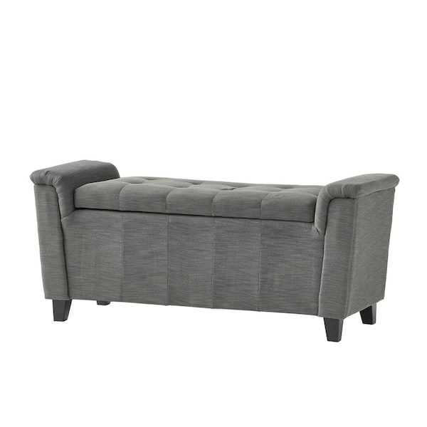 Noble House Alden Gray Fabric Armed Storage Bench