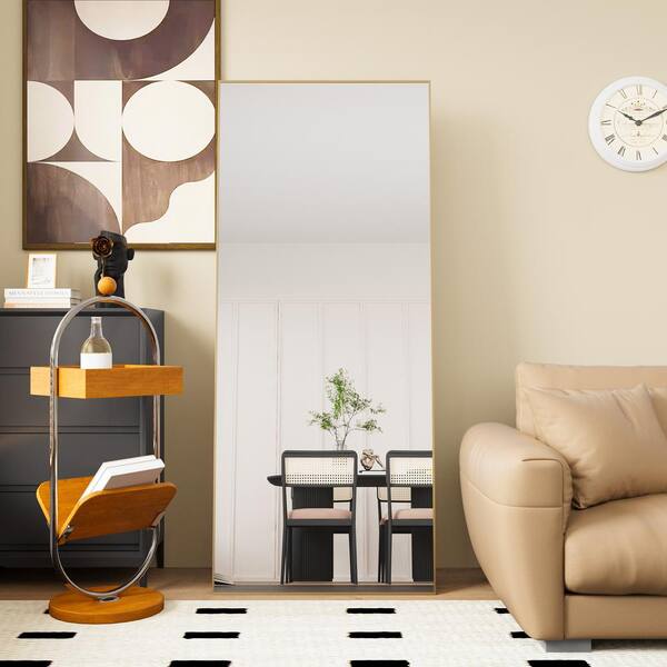 32 in. W x 71 in. H Rectangular Framed Gold Mirror for Living Room PP