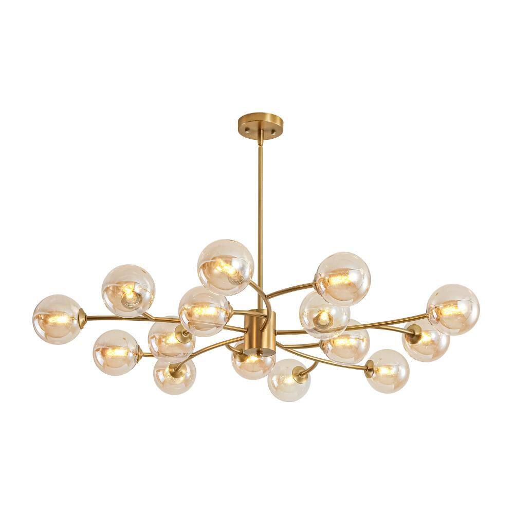 15-Light Mid-Century Brass Sputnik Style Branch Chandelier with Amber Glass Globes Shade price history on PriceWatchPro