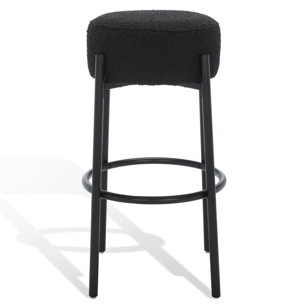 Paisleigh Metal Leg 30 in. Black Pine Wood Barstool with Boucle