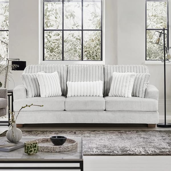 Gallatin 95.5 in. W Slope Arm Textured Microfiber and Corduroy Rectangle 3-Piece Living Room Sofa Set in Light Gray