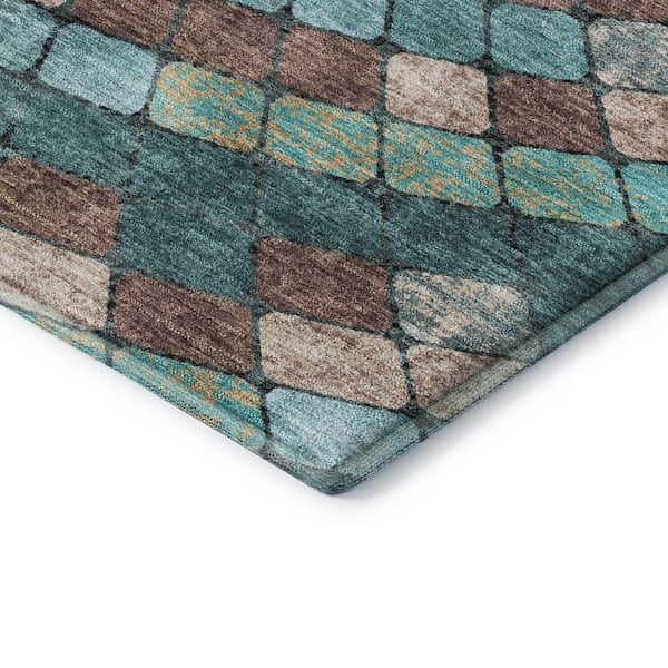 Mayfield Premium Machine Washable Abstract AMF2216 Teal 10 ft. x 14 ft. Area Rug