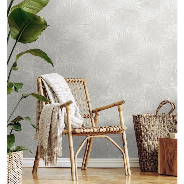 57.5 sq. ft. Metallic Boulder Grey Elvis Palms Unpasted Nonwoven Paper Wallpaper Roll