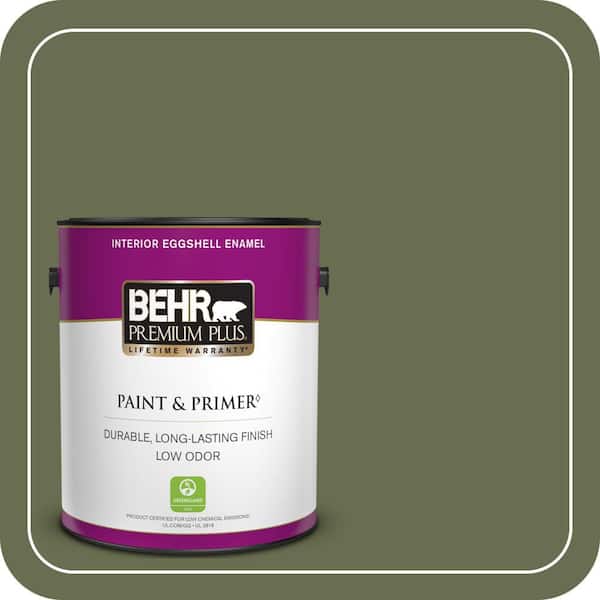 BEHR PREMIUM PLUS 1 gal. #S380-7 Global Green Eggshell Enamel Low Odor Interior Paint & Primer