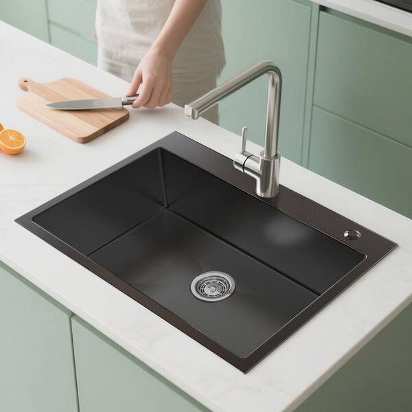 QATSPACE DESIGNS INC 27 in. Drop-In Single Bowl 20 Guage Black
