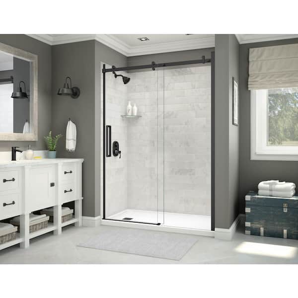 Utile 60 in. L x 32 in. W x 81 in. H Composite Direct-to-Stud Three-Piece Alcove Shower Wall Kit in Marble Carrara