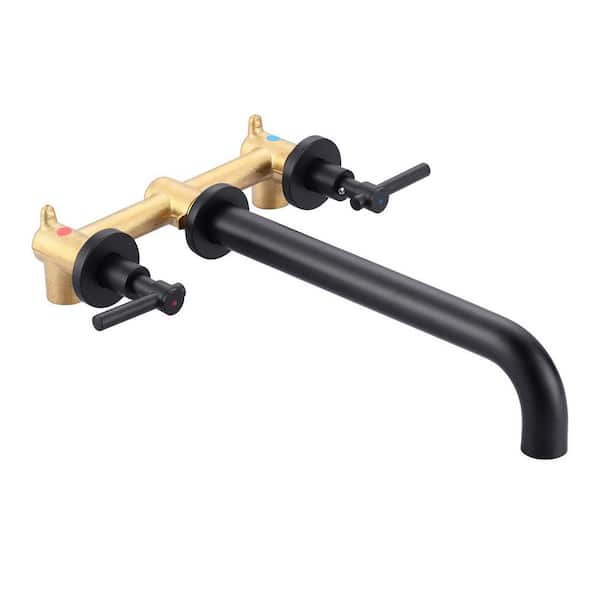 Double Handle Wall-Mount Roman Tub Faucet in Matte Black