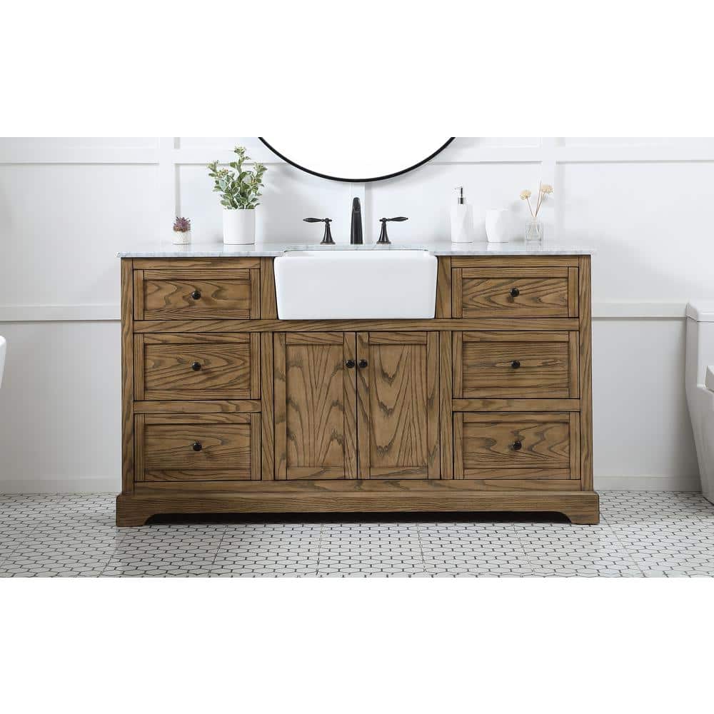 Driftwood 60" Single Bathroom Vanity with Carrara White Marble Top