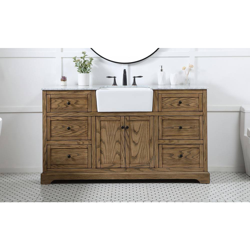 Driftwood 60" Single Bathroom Vanity with Carrara White Marble Top