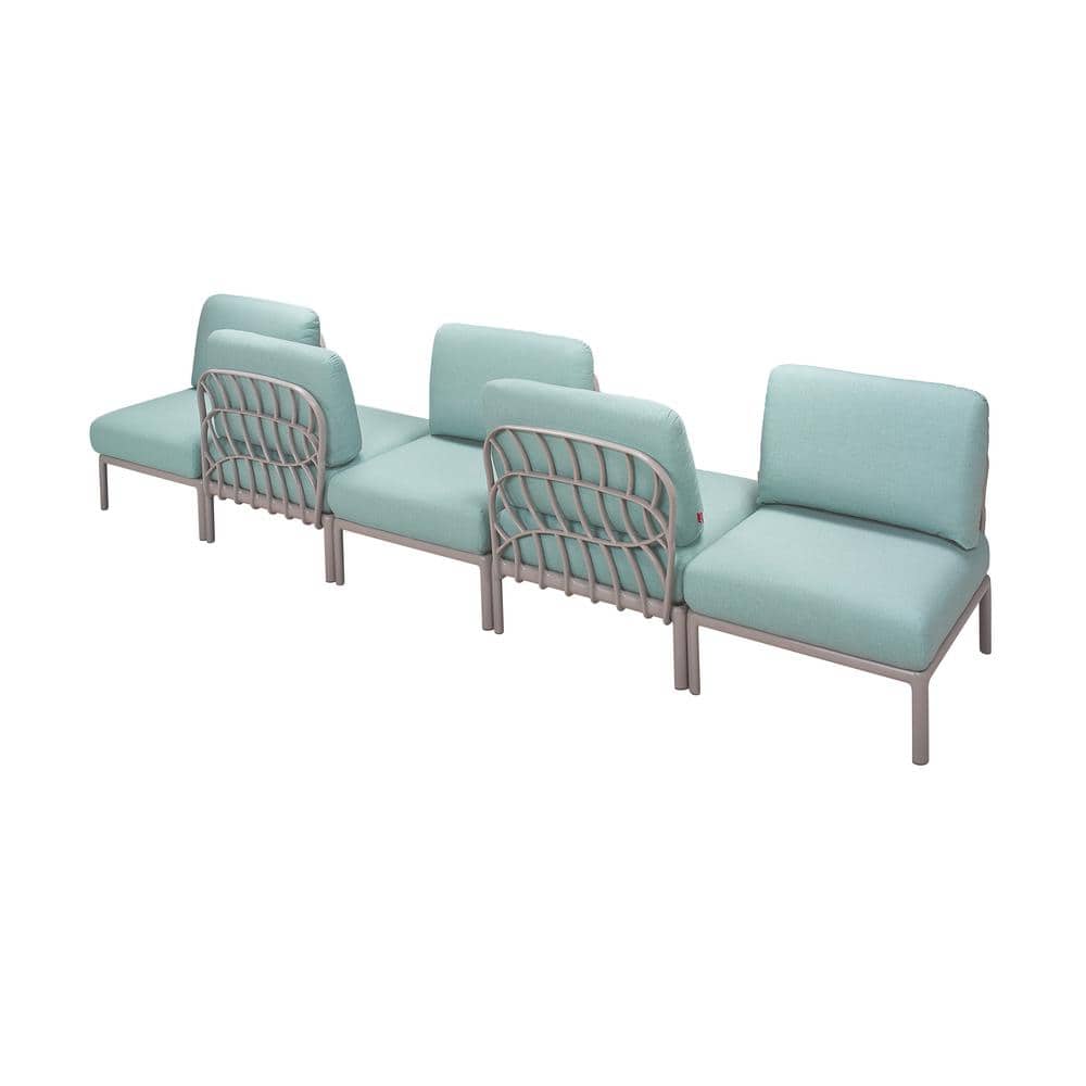 Laurel Inspired 31'' Gray Outdoor Ottoman with Seafoam Sunbrella Cushion