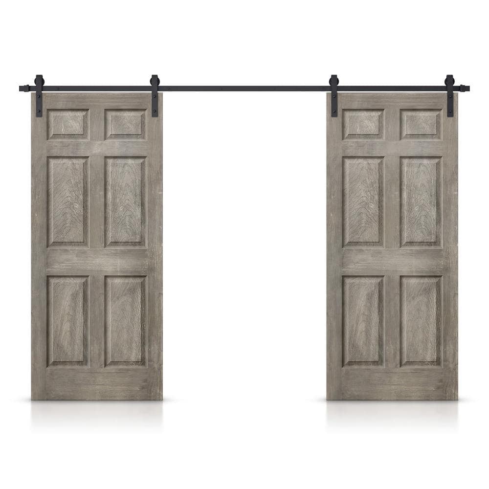 30 in. x 80 in. Vintage Gray Stain Composite MDF 6-Panel Interior Double Sliding Barn Door with Hardware Kit price history on PriceWatchPro