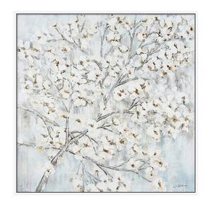 "White Flower Tree in. White Wooden Floating Frame Hand Painted Acrylic Wall Art 39 in. x 39 in.