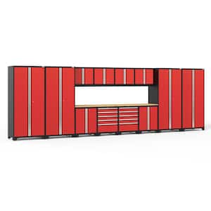 Pro Series 256 in. W x 84.75 in. H x 24 in. D 18-Gauge Steel Garage Cabinet Set in Red (14-Piece)