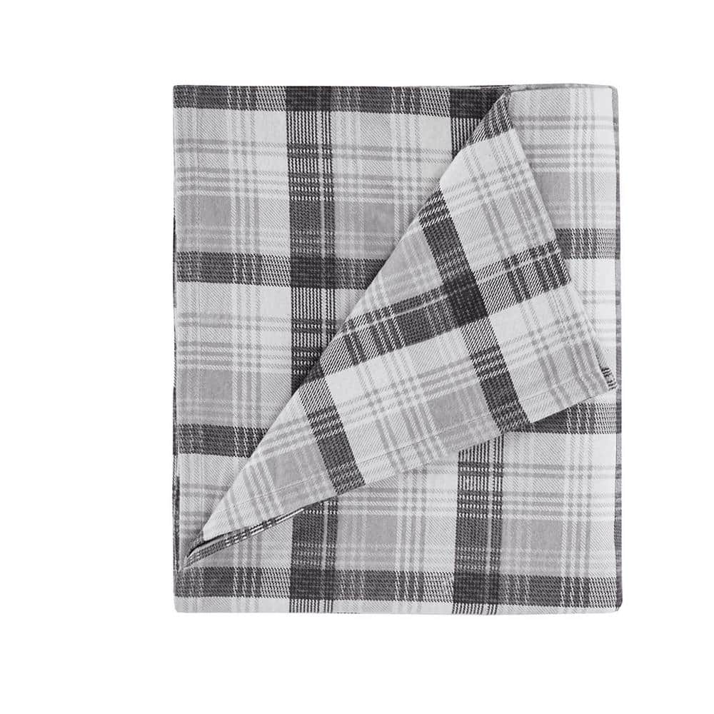 Queen Gray Plaid Cotton Flannel Sheet Set
