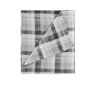 Cotton Flannel 4-Piece Grey Plaid Queen Sheet Set