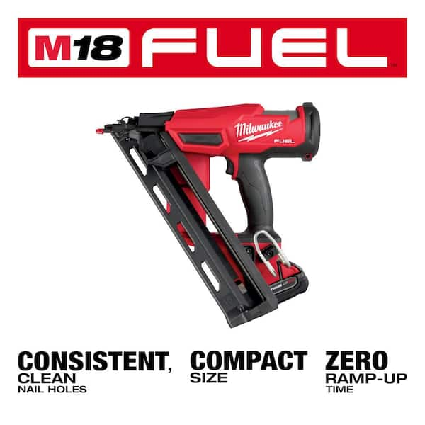 Milwaukee M18 FUEL 18 Volt Lithium Ion Brushless Cordless Gen II 15 Gauge Angled Finish Nailer Kit with 2.0Ah Battery and Charger 2839 21CT The Home Depot