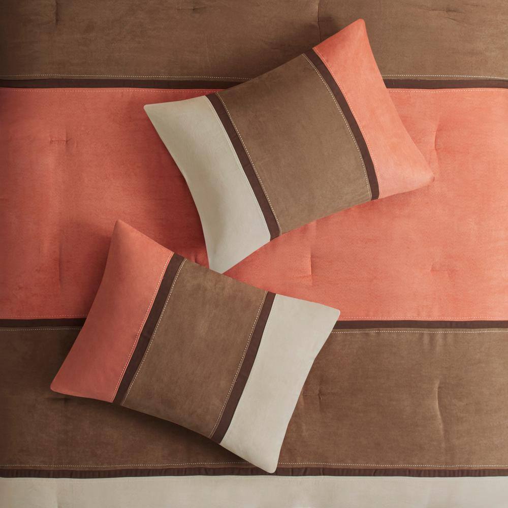 Queen Coral and Brown Microfiber Reversible Comforter Set