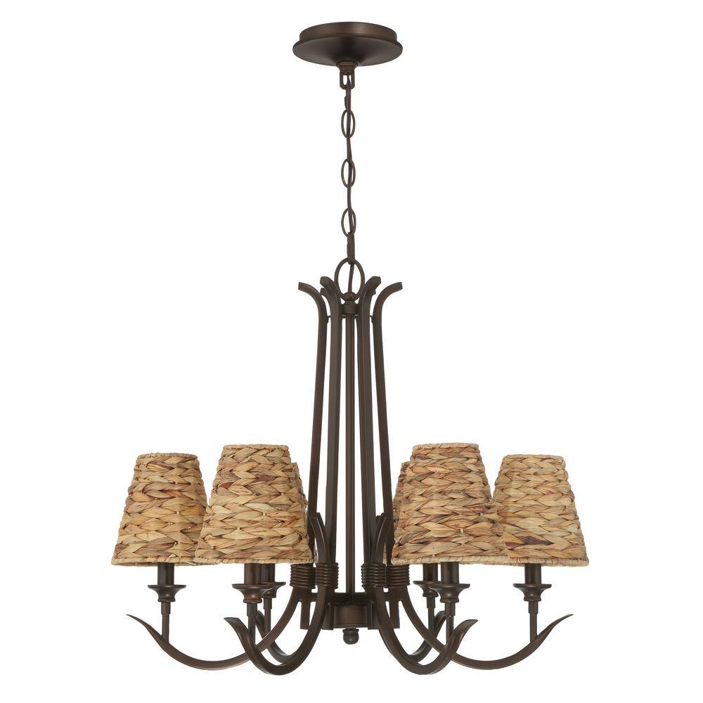 Kokomo 24" Aged Bronze Chandelier with Natural Sea Grass Shades