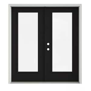 72 in. x 80 in. Black Painted Steel Right-Hand Inswing Full Lite Glass Stationary/Active Patio Door