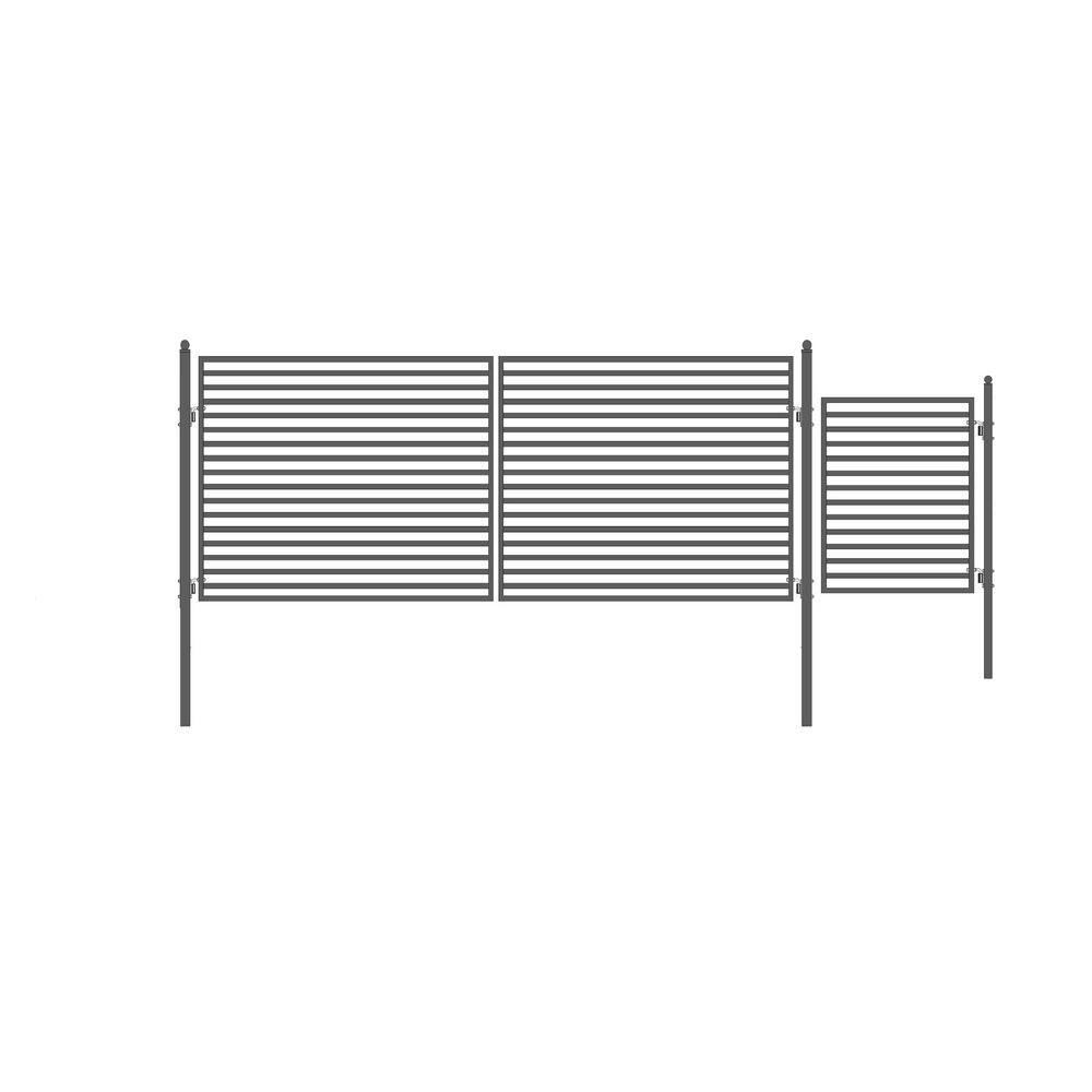 Milan Style 14 ft Black Steel Dual Swing Driveway Gate with Pedestrian Gate