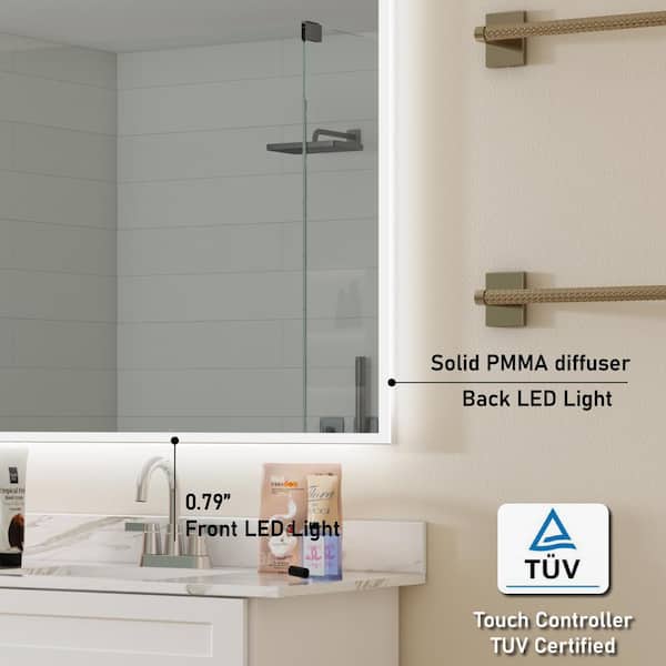84 in. W x 42 in. H Rectangular Framed Wall LED Bathroom Vanity Mirror with Dimmer, Defogger, Tri-Color, UL-Certified