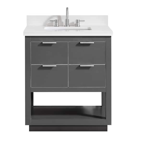 Avanity Allie 31 in. W x 22 in. D Bath Vanity in Gray with Silver Trim with Quartz Vanity Top in White with Basin