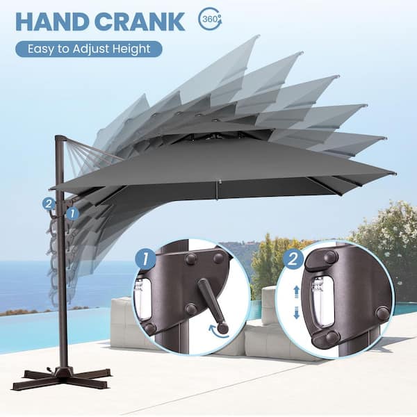 cantilever patio umbrella 10& 39 Crestlive Products 10 ft. x 10 ft. Outdoor Cantilever Umbrella with 350 lb.  Wheeled Base 360 ° Rotation Patio Offset Umbrella in Dark Gray