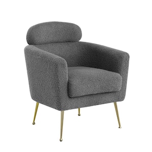 Erick Dark Gray Faux Fur Arm Accent Chair Golden Chrome Legs Single 1 Chairs Included with Pillow Rest.