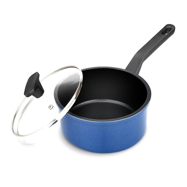 Nonstick Sauce Pan with Lid Blue PFOA-Free Coating Induction Compatible Glass Lid Bakelite Handle Set with Pot