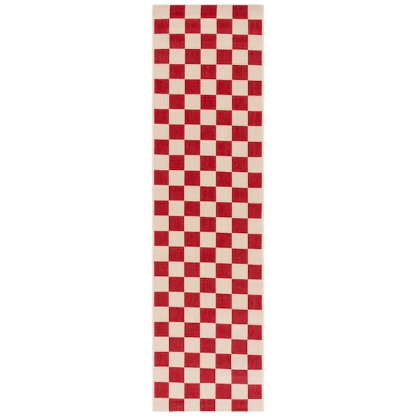 Courtyard 2 ft. x 8 ft. Red/Beige Checkered Indoor/Outdoor Runner Rug