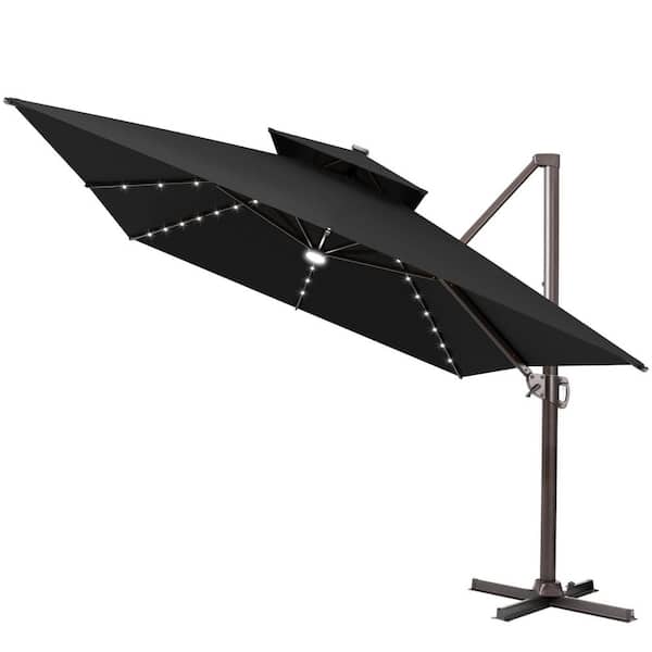 13 ft. x 10 ft. LED Rectangular Swivel Double Top Cantilever Tilt Patio Umbrella in Black