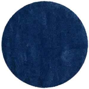 Milan Shag 3 ft. x 3 ft. Navy Round Solid Area Rug