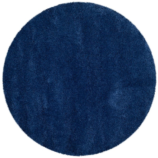 Milan Shag Navy 4 ft. x 4 ft. Solid Flokati Round Area Rug