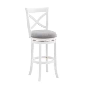 Belmont 45 in. High White X-Back Wood 30 in. Seat Height Bar Stool with Light Gray Fabric Seat