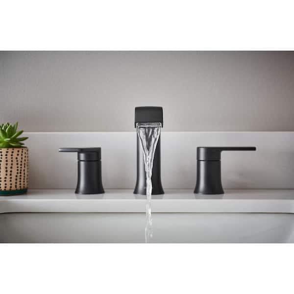 Genta 8 in. Widespread Double Handle Bathroom Faucet in Matte Black(Valve Included)