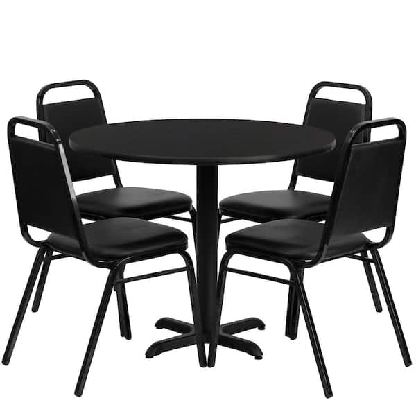 5-Piece Black Top/Black Vinyl Seat Table and Chair Set