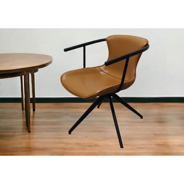 HomeRoots Camel Faux Leather Industrial Arm Chair