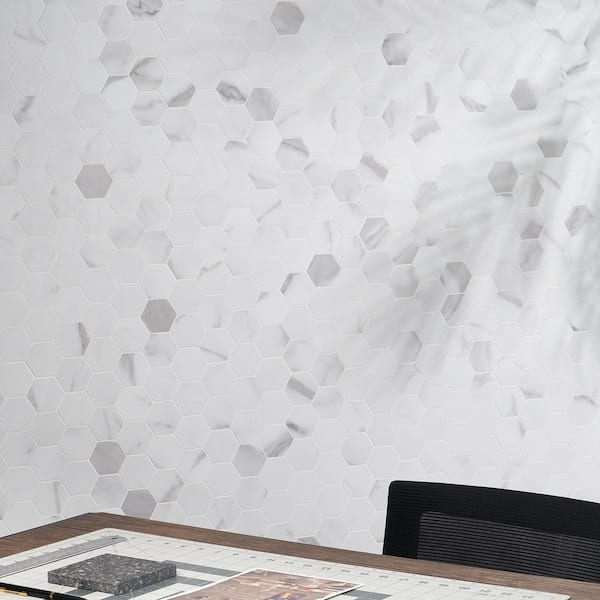 Luxe Core Hex Calacatta 11.61 in. x 11.81 in. SPC Peel and Stick Tile (0.95 Sq. Ft. / Sheet)