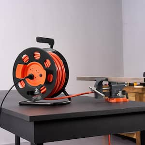 100 ft. 12AWG/3C 15 Amp Extension Cord Reel SJTOW Power Cord with 4 Outlets, Dust Cover, Circuit Breaker for Indoor