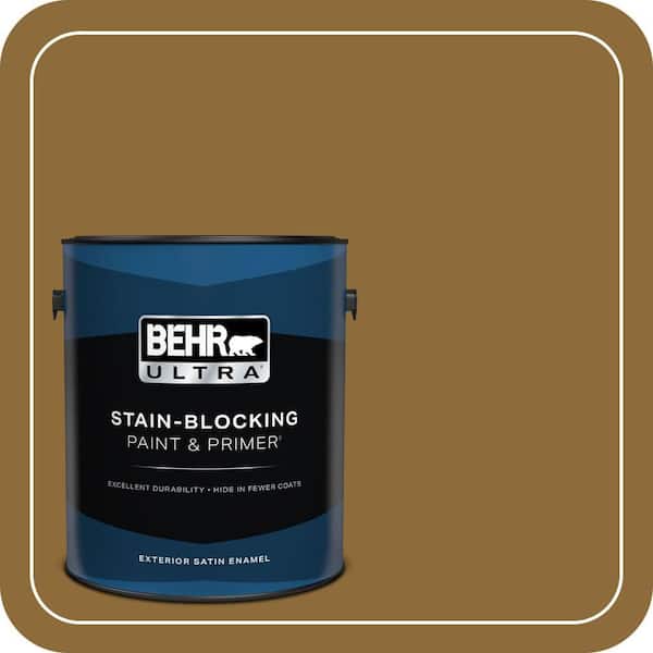 BEHR ULTRA 1 gal. #310F-7 Carmel Woods Satin Enamel Exterior Paint & Primer