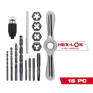 SAE Tap and Die Set w/Hex-LOK 2-in-1 Handle (15-Piece)